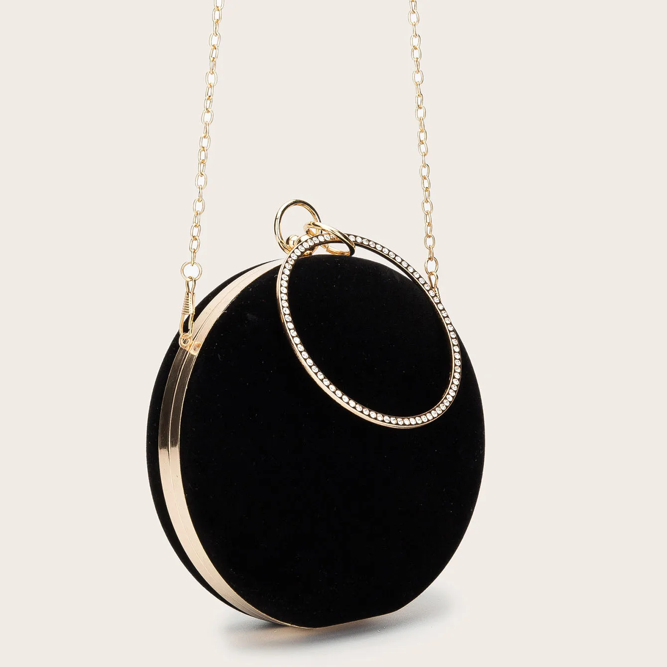 Black Velvet Round Clutch bag Women\'s mini Evening Bag Wedding Purse Handbag  2022 new Exquisite Chain Shoulder Bags B384