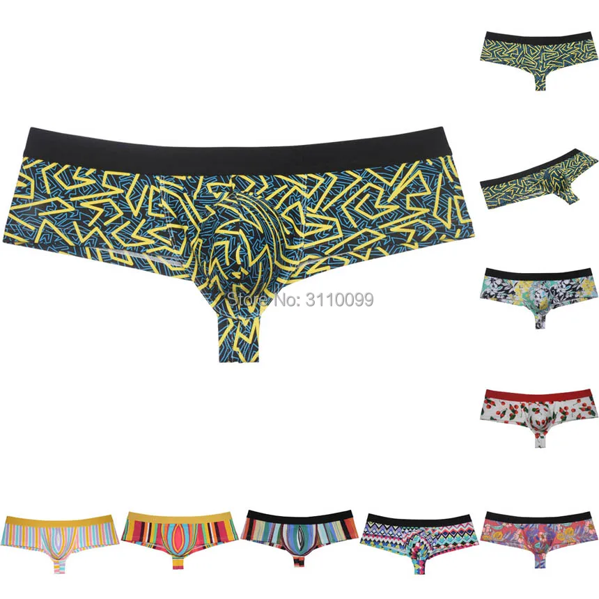 4PCS Mens Flowery Bulge Boxer Underwear Shiny 1/2 Coverage Cheeky Pouch Trunks Hot Bikini Boxers Shorts