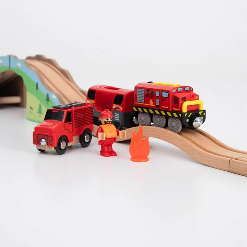 New Fire Truck Magnetic Train Car Ambulance Police Car Fire Truck Helicopter Compatible Brio Wood Track Children\'s Toys