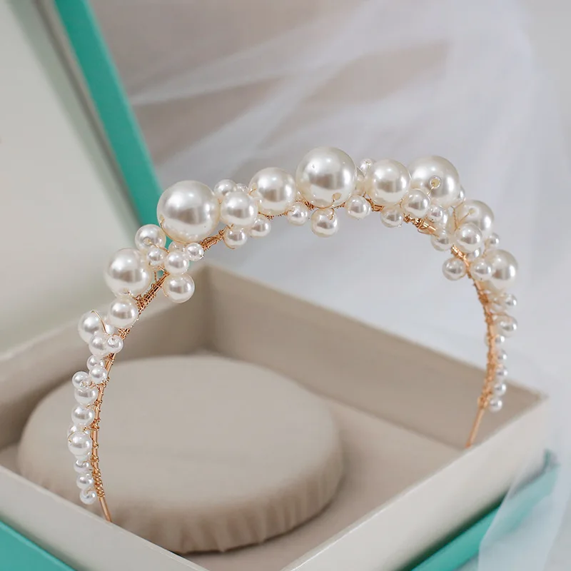 Wedding Pearls Bridal Hairband For Women Hair Ornaments Girl Tiara Crown Prom Party Headpiece Bride Hair Jewelry Accessories