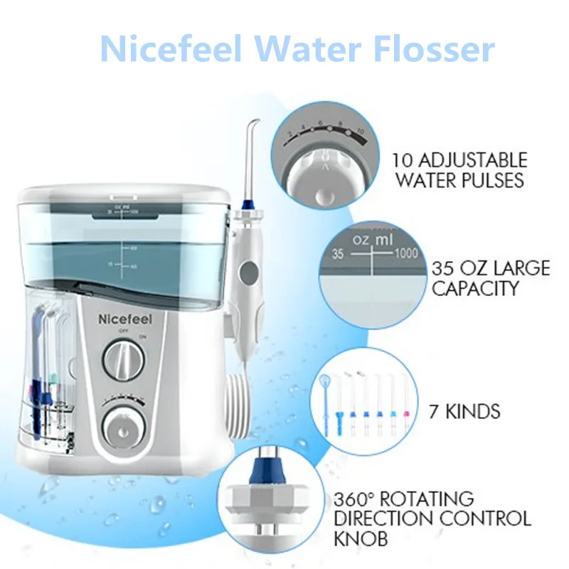 

Adjustable 10 Level Dental Floss Water Oral Irrigator Flosser Teeth Cleaner 1000ML Large Capacity Tank UV Sterilization