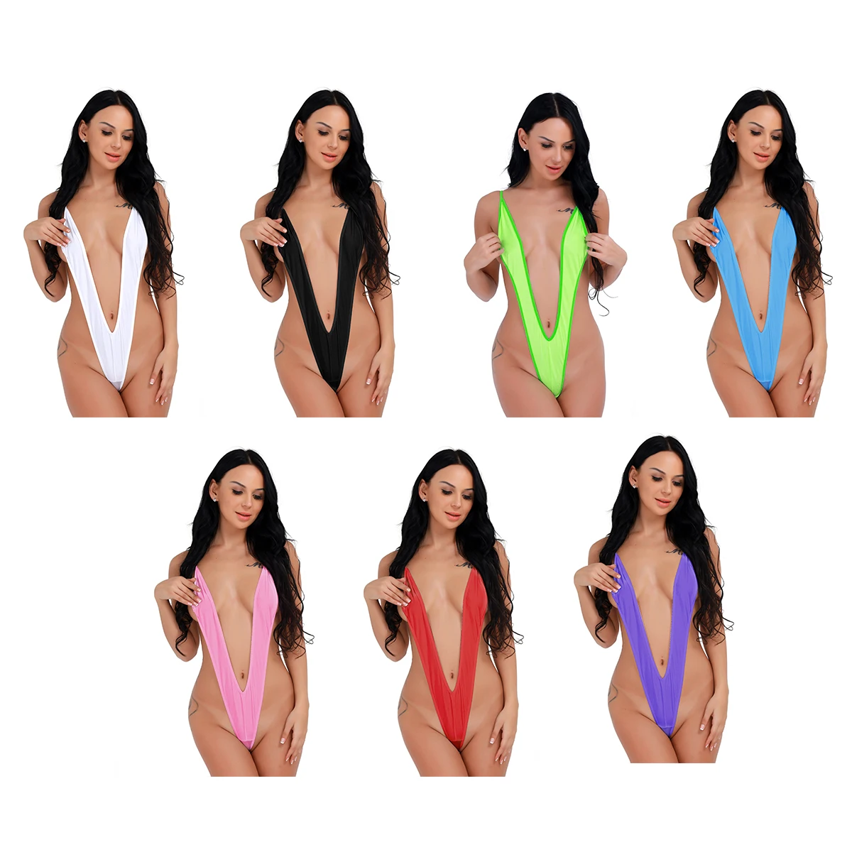 Women Mini Bikini Thong Bodysuit One Piece Sling Shot Deep V-Neck Swimwear Backless Micro Thongs Lingerie Body String Nightwear