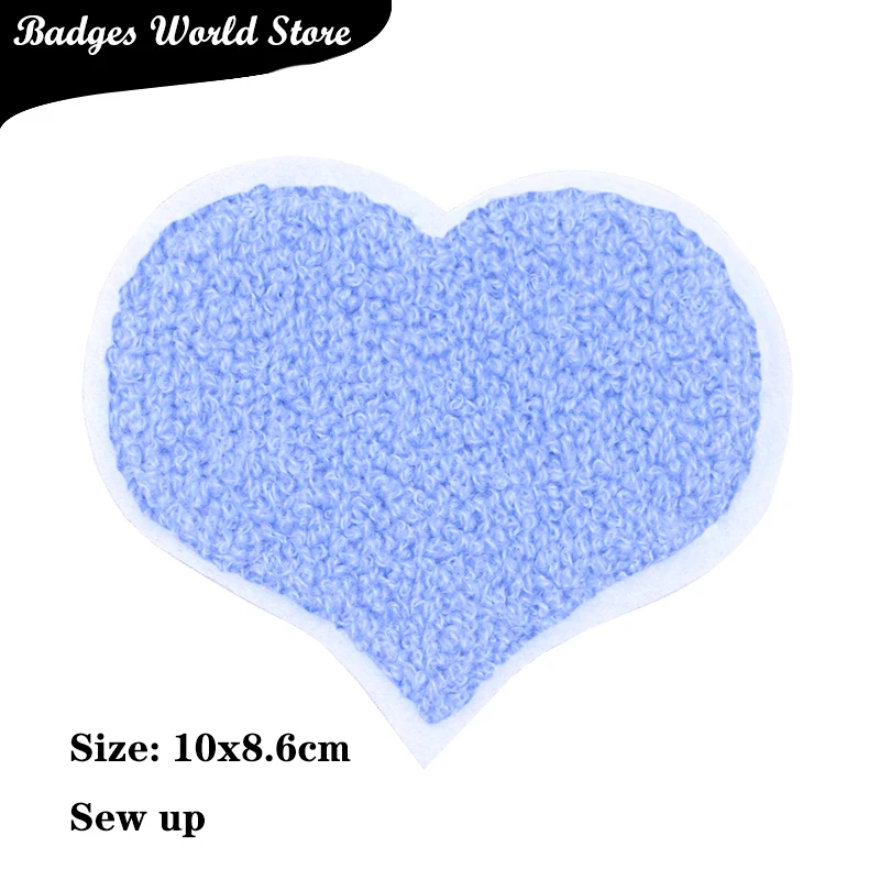 White Black Blue Heart shaped Chenille Icon Towel Embroidery Applique Patches For Clothing DIY Iron on Badges on the Backpack