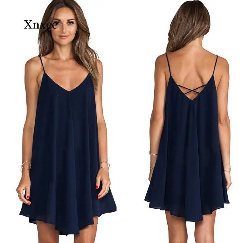 Irregular A-Line Skirt Loose V Neck  Women's Solid Color Chiffon Mini Dress Fashion Sexy Beach Casual Loose Dresses