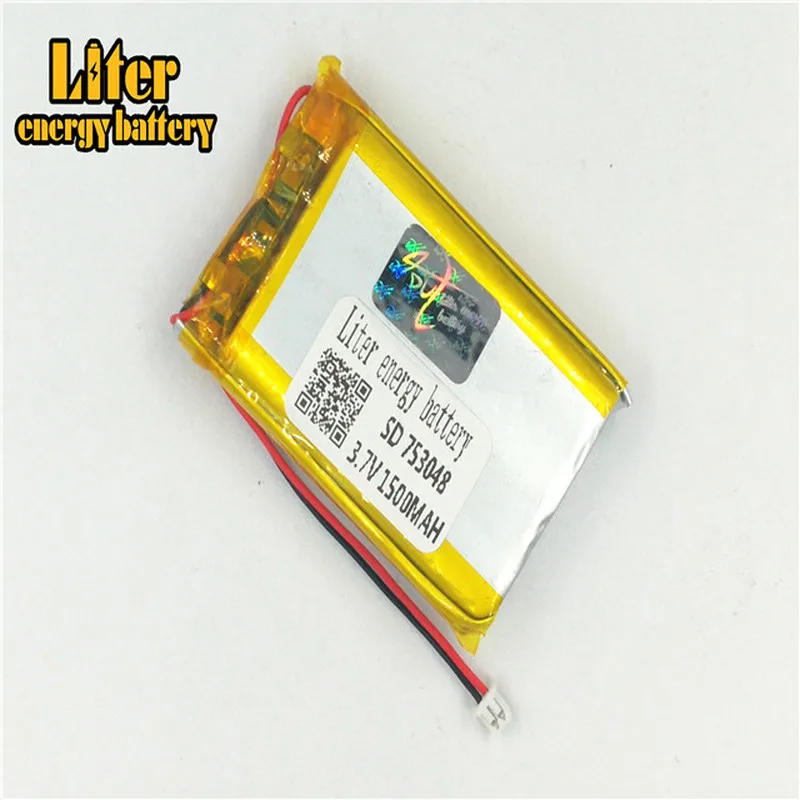 1.25MM 2pin connector 753048 1500mah Rechargeable Li Polymer Battery MP3 MP4 MP5 small toys LiPo Battery