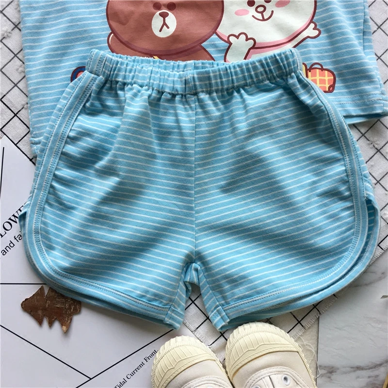 Tonytaobaby Summer Wear New Style Baby Cartoon Printed Stripes Casual Pajamas Homewear Set