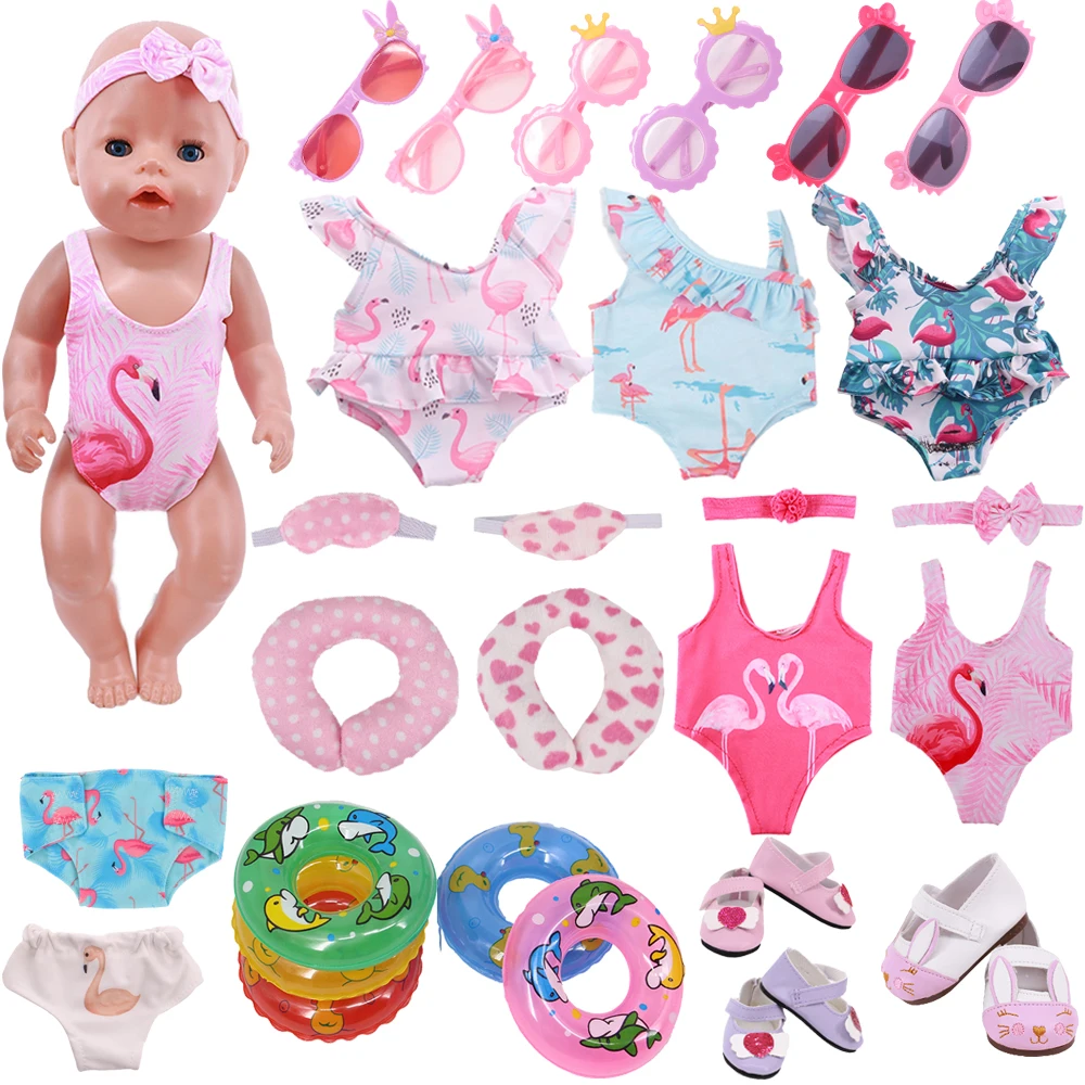 Doll Clothes Flamingo Swimming Suit Sunglasses For 18Inch American &43Cm Reborn Baby Doll Accessories Our Generation Girls Toys