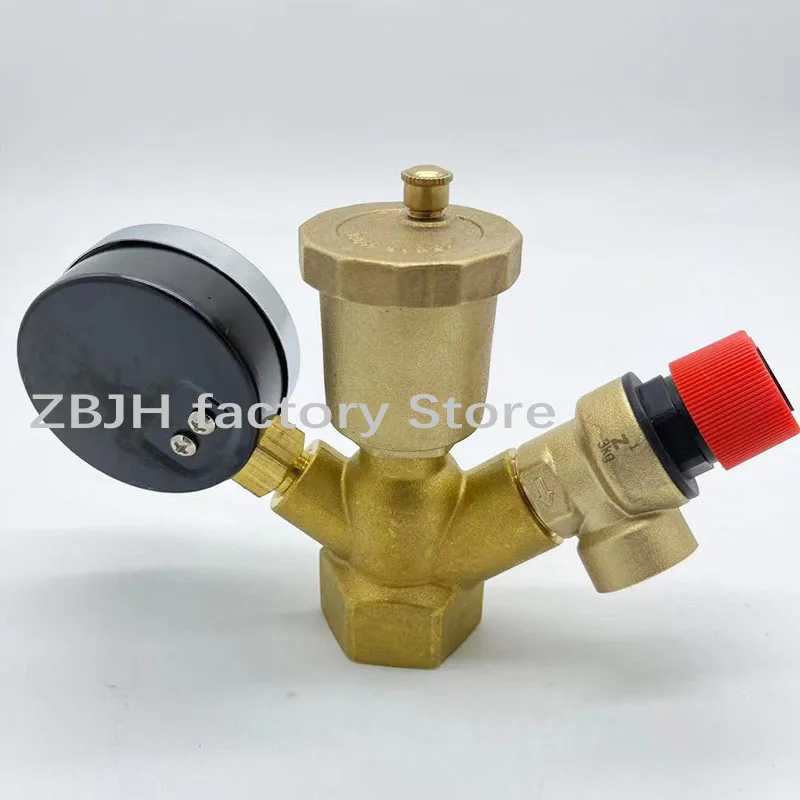 DN25 1” inch 3 Bar Brass Boiler Safety Group Set Complete Pressure Relief Valve Air Vent Safety Valve With Pressure Gauge 4.9