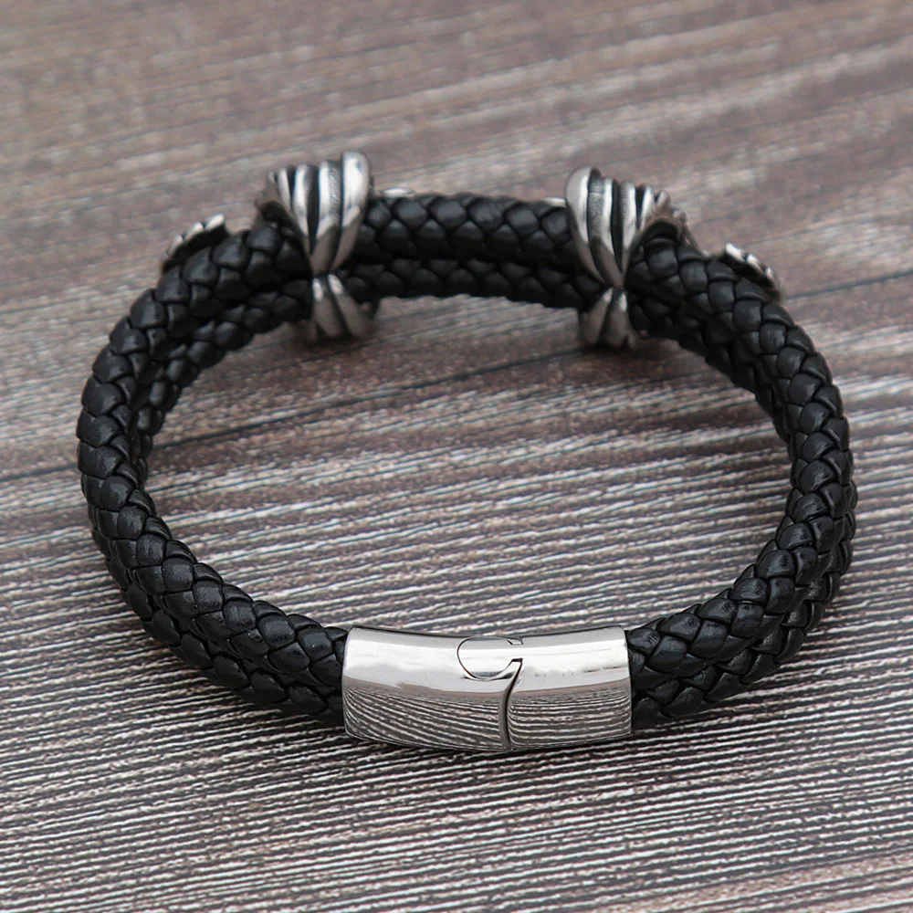 Vintage Odin Crow Bracelet Men Nordic Stainless Steel Celtics Knot Leather Bracelet Biker Amulet Fashion Jewelry Gift Wholesale