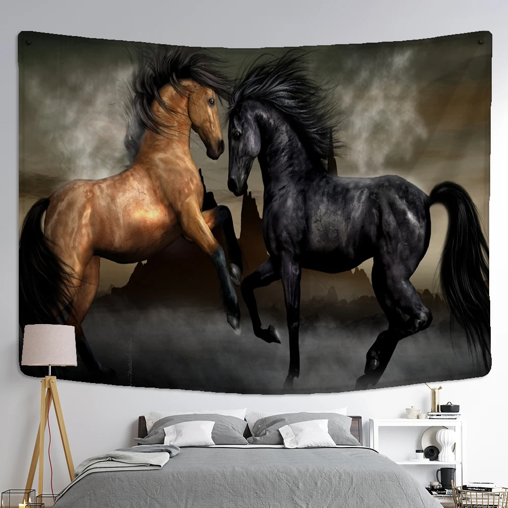 Galloping Horse Tapestry Wall Hanging Bohemian Dark Psychedelic Pattern Hippie Carpet Bedroom Art Home Decor