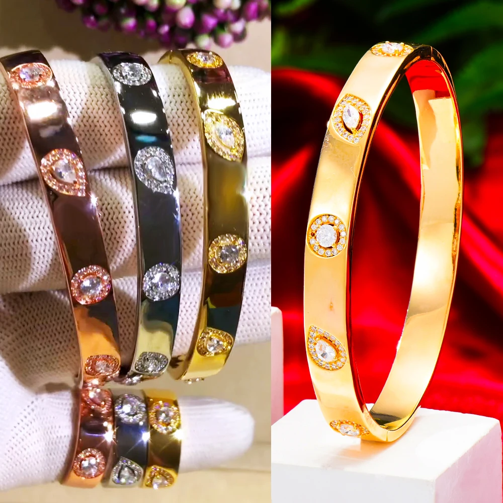 

missvikki New Trendy Stackable Sparkly Bangle Ring Set Mix Match For Women Full Micro Cubic Zircon Party Wedding Saudi Arabic