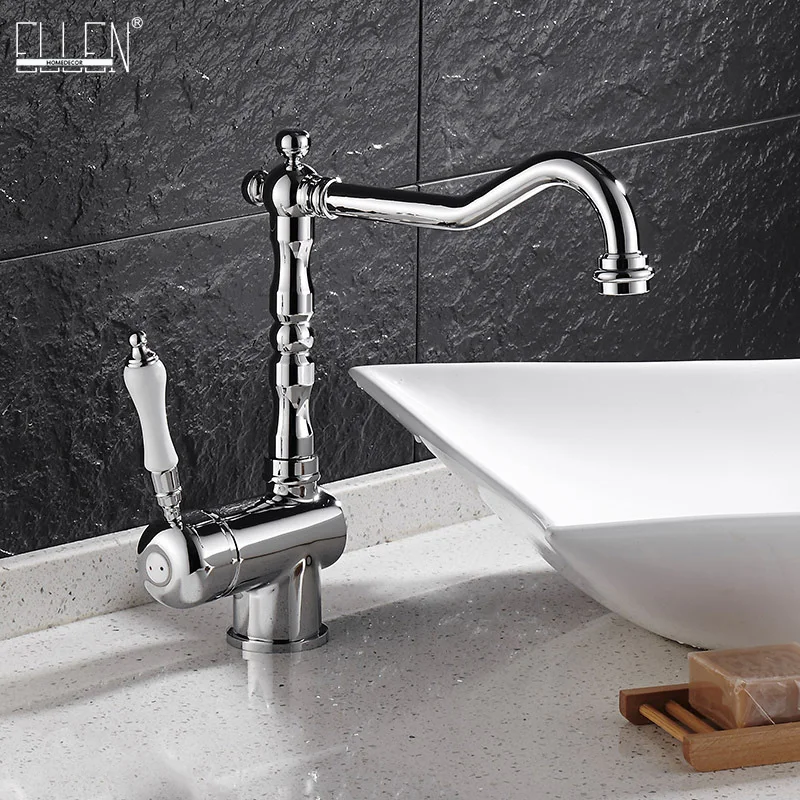 

Deck Mounted Tall Bathroom Faucet Vessel Sink Faucets Hot and Cold Water Mixer Tap Chrome Crane Single Handle ELF9087