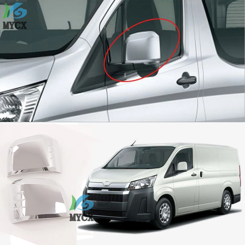 For TOYOTA Hiace 2019 2PCS ABS chrome plating Car Side Door Rearview Mirror Protect Frame Cover Trims Car Styling Accessories