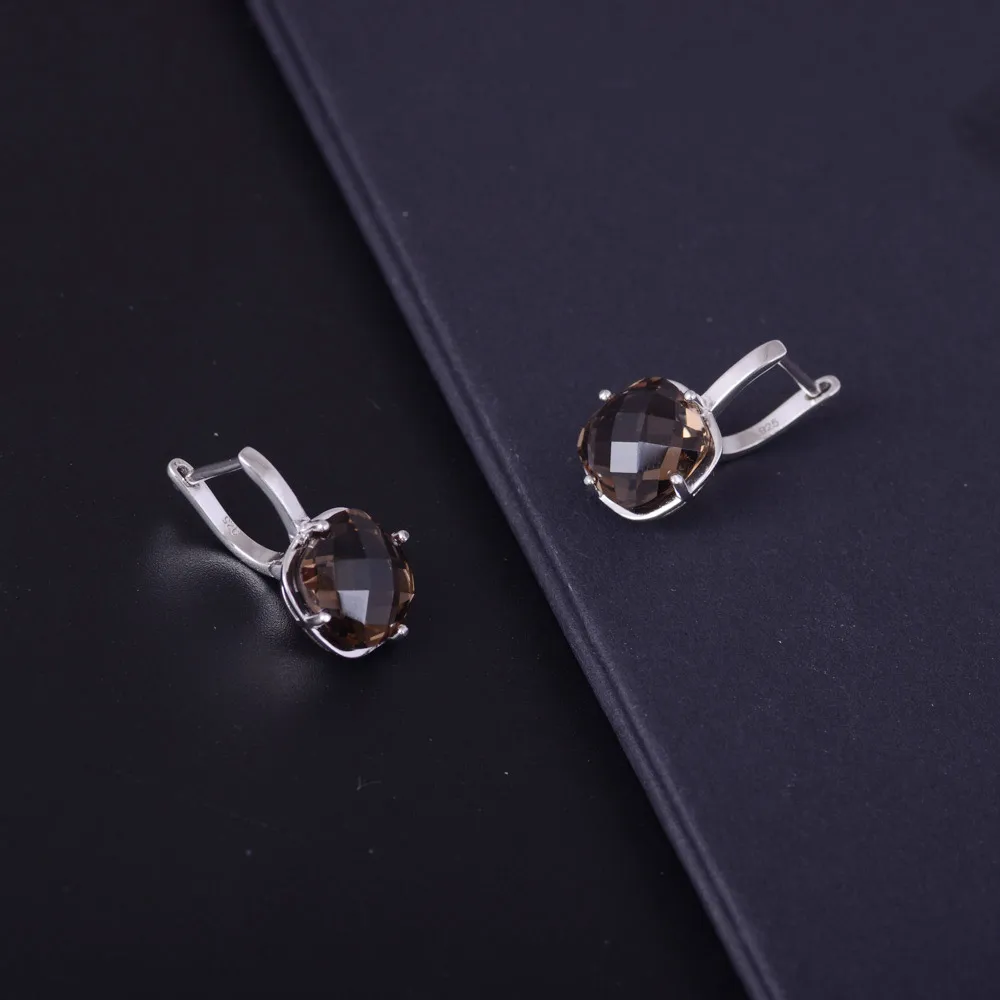 CSJ Natural Smoky Quartz Gemstone Earring Sterling 925 Silver Cushion 9ct Checkboard Cut Fine Jewelry For Women Lady Party Gift