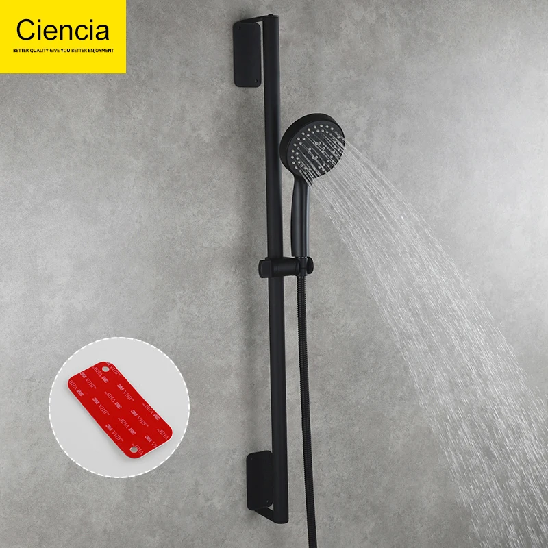 

Ciencia Lengthened Shower Sliding Bar Self-adhesive Handheld Shower Set Drill-free Shower Bar with Shower Head and Hose