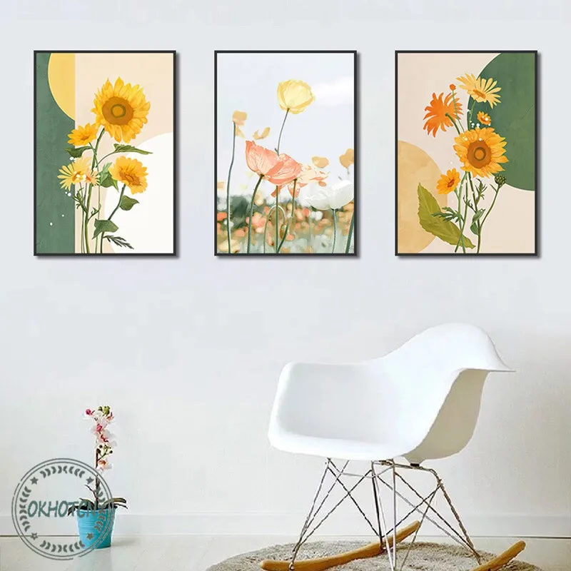 

Nordic Beautiful Poppy Flower Sunflower Canvas Painting Wall Art Print Poster for Living Room Home Decoration Modular Picture