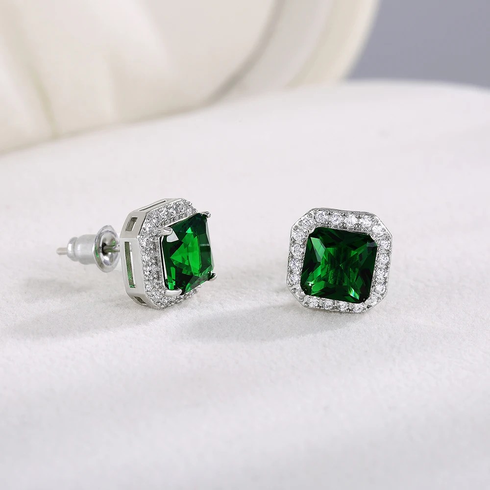 Huitan Ohrstecker mit rechteckigem/quadratischem grünem kubischem Zirkon für Damen, elegante Party-Accessoires, Jahrestagsgeschenk, zeitlose Damen-Ohrringe – Detail 10