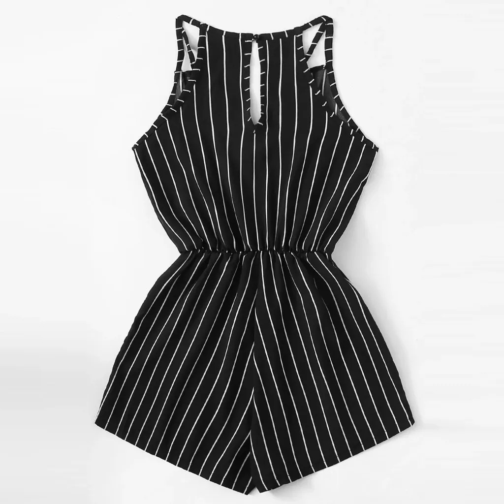 #Z30 bodysuit Women Summer Sleeveless Strappy Short Playsuits Striped Cami Belt Romper Jumpsuit Loose Fashion 2020