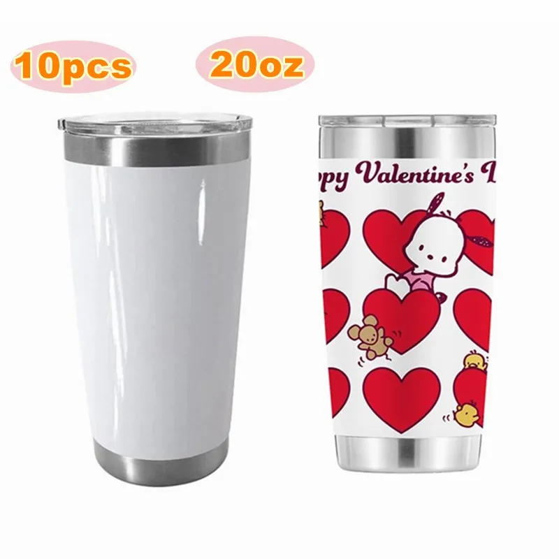 

10pcs 20oz White Blank Sublimation Stainless Steel Beer Tumbler with Sliding Drinking Lid and Plastic Straw