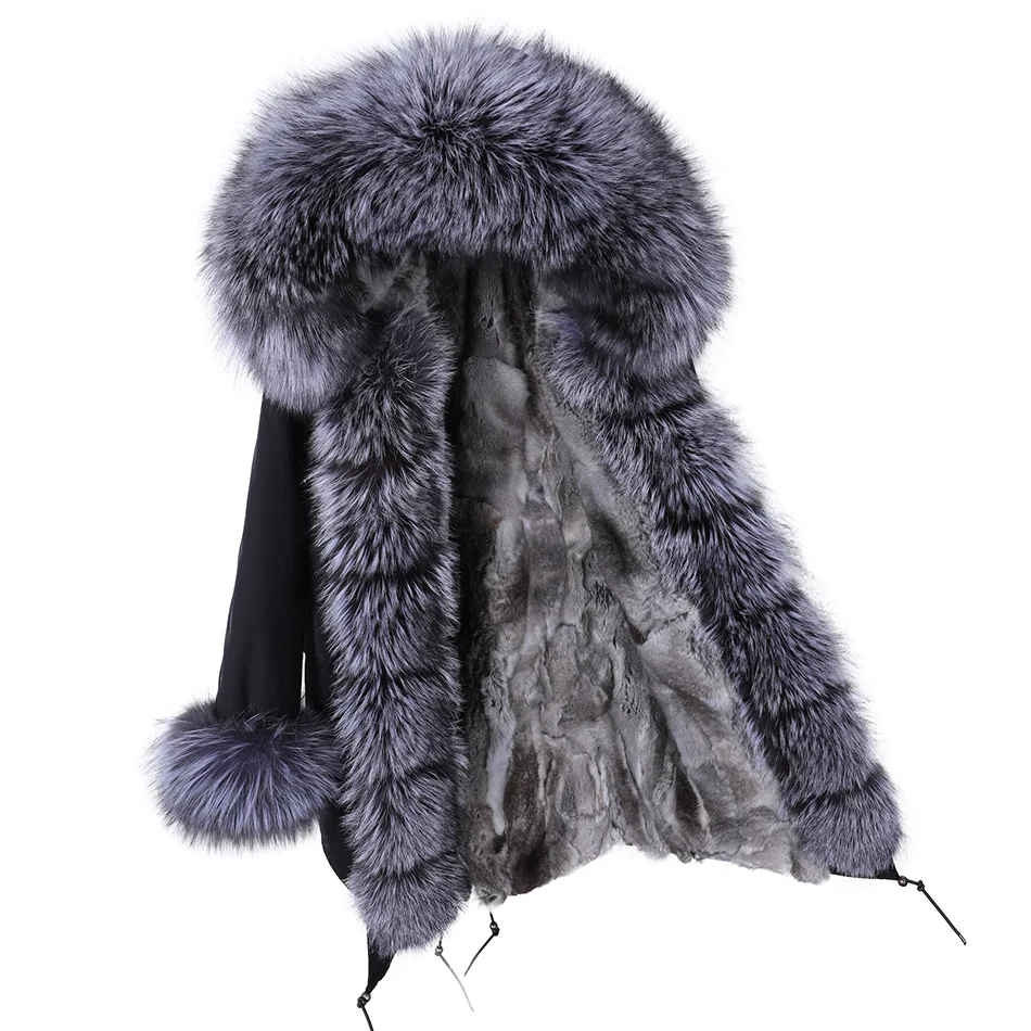 Maomaokong Women coat winter natural raccoon fox fur collar long coat real rabbit fur lining parkas Women\'s jacket