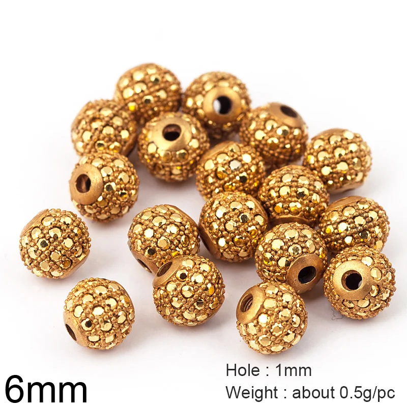 Tarnish Free Vacuum Plating  Round Ball Beads ,Gold Cubic Zirconia CZ Paved,Women Bracelet Charms,6mm,8mm,10mm N16