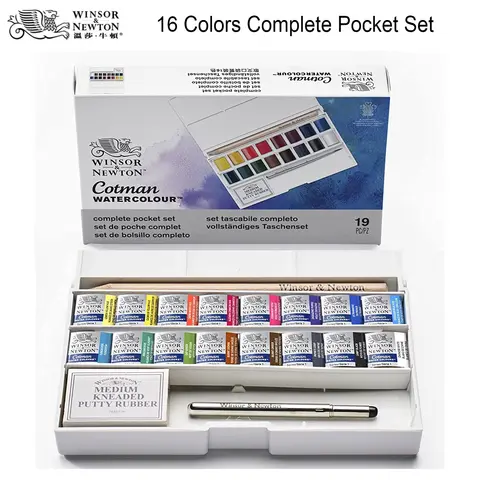 Bilashmart Winsor & Newton Cotman 16 colors Watercolor Paint Complete Pocket Set Water Color Pigment
