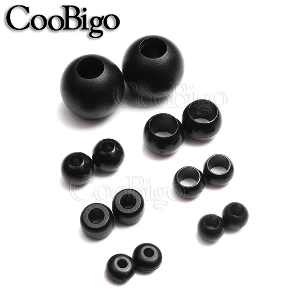 20pcs Plastic Pony Beads Spacer Cord Lock End Paracord Strap Lanyard Clasp Outdoor Camp Tent Accessory Black Large Hole Barrel