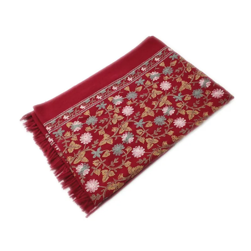 Lenço de caxemira bordado nacional feminino, xales de pashmina quente, cobertor grosso, marca de luxo feminina, inverno, 2022