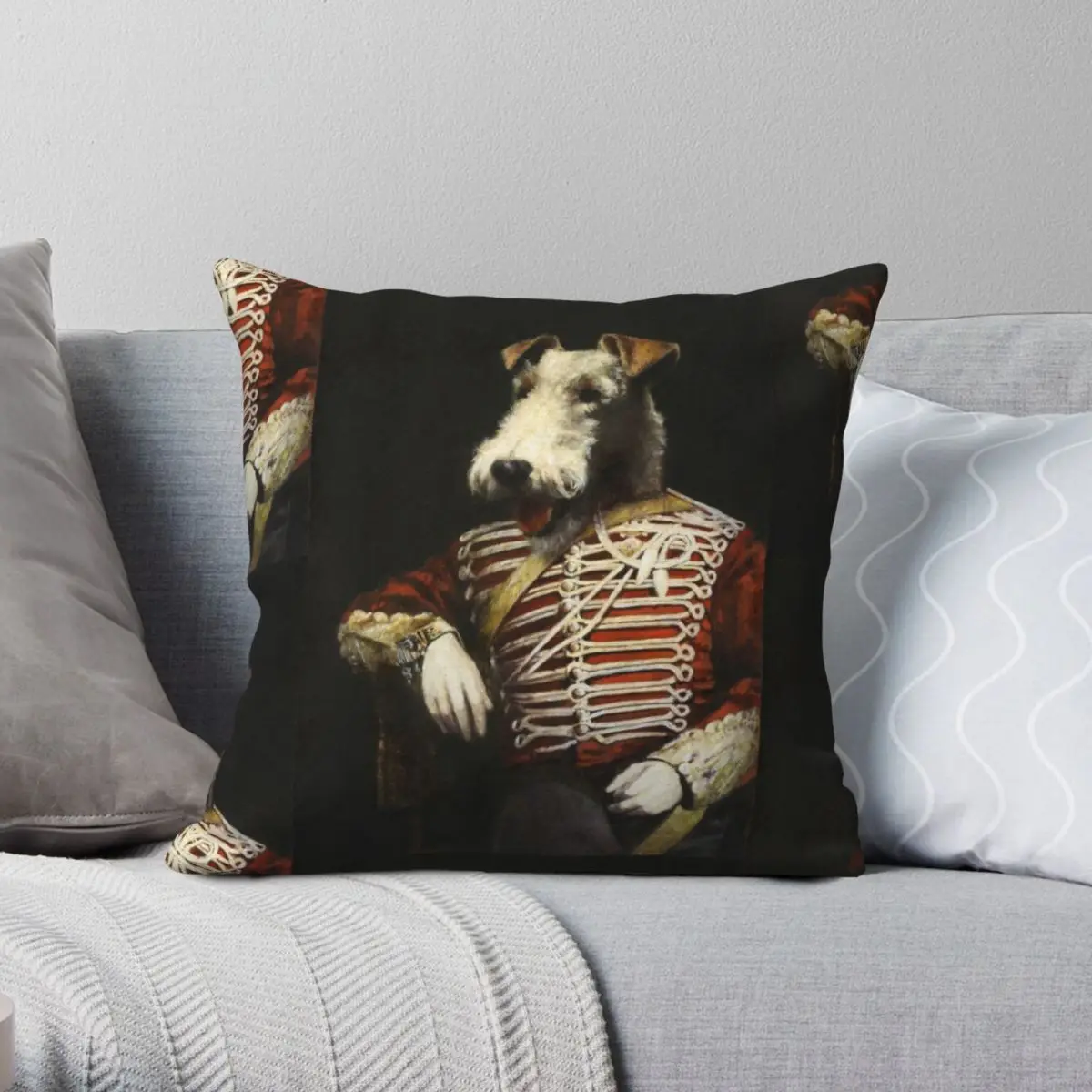 Victorian Fox Terrier In Uniform Pillowcase Polyester Linen Velvet Pattern Zip Decorative Sofa Seater Cushion Case 45x45