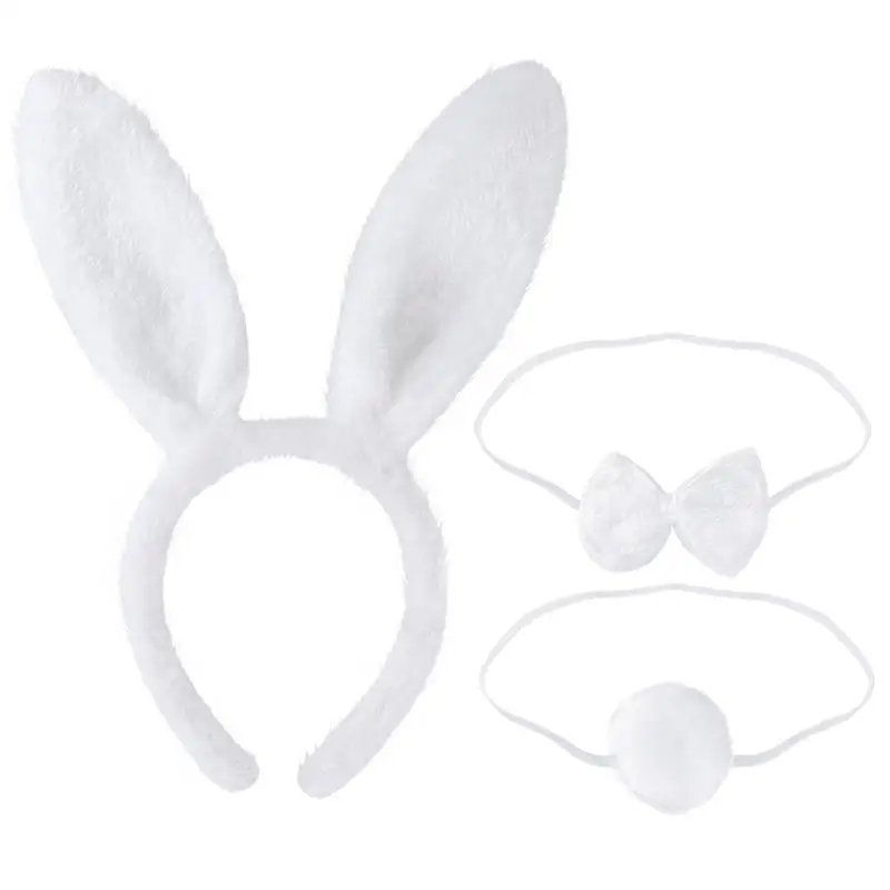 TINKSKY 3Pcs Bunny Ear Headband Kids Adult Rabbit Bunny Ears Headband Bow Ties Tail Set Easter Party Cosplay