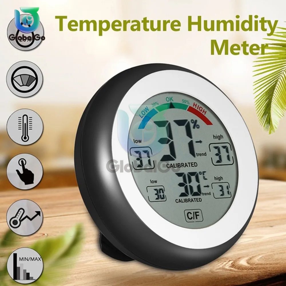 Mini Car Automobile Digital Automotive Thermometer Hygrometer Decoration Car Accessories Touch Screen Temperature Humidity Meter