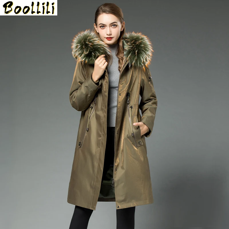 2023 Real Boollili Fur Coat Female Real Rabbit Fur Liner Parka Winter Jacket Women Raccoon Fur Collar Korean Long Jackets