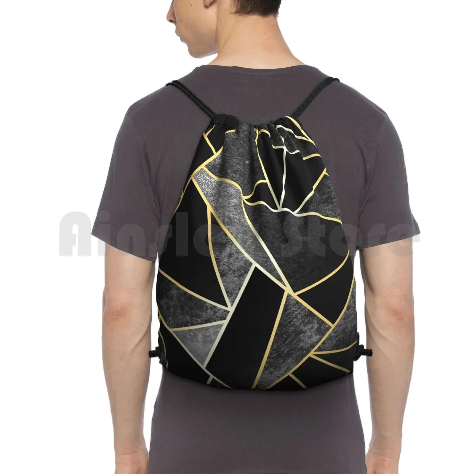 Black And Gold Shatter Backpack Drawstring Bag Riding Climbing Gym Bag Cute Colorful Vibrant Lover Kids Baby Birthday