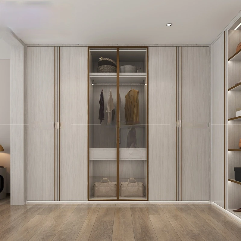 Customized wardrobe light luxury cloakroom solid wood flat door  simple master bedroom customized whole house.