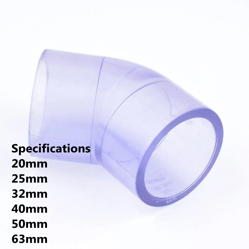 1PC 20-63mm Transparent PVC Connector UPVC 45 Degree Elbow Connector Garden Irrigation Water Pipe Connector Aquarium Adapter DIY