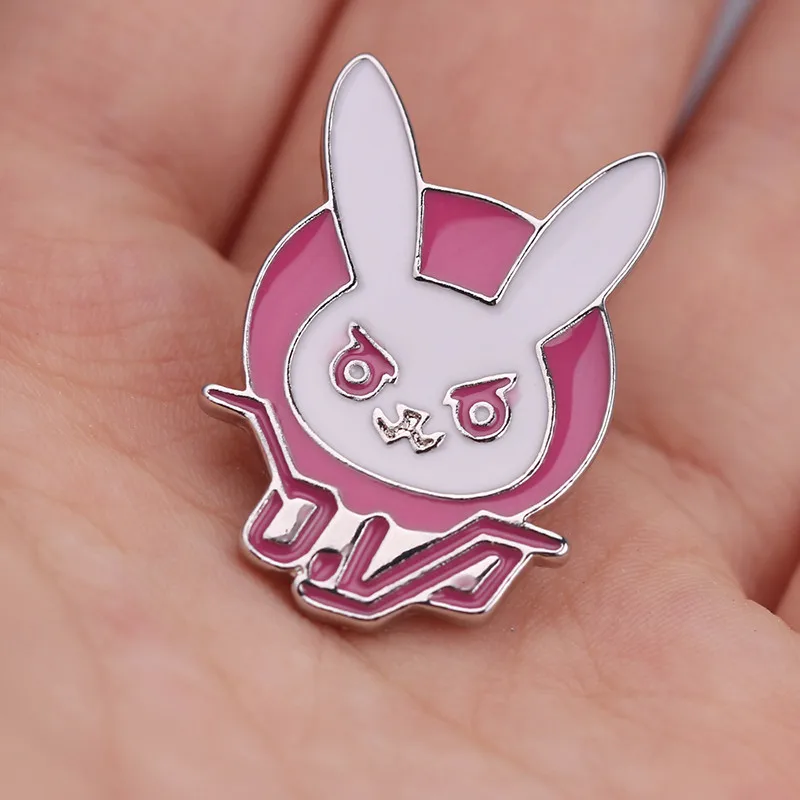 D.va DVA Rabbit Bunny Logo Metal Pin Badge Pink Diva Bunny Hard Enamel Pin Brooch for Gamers Cosplay Prop Costume Accessory