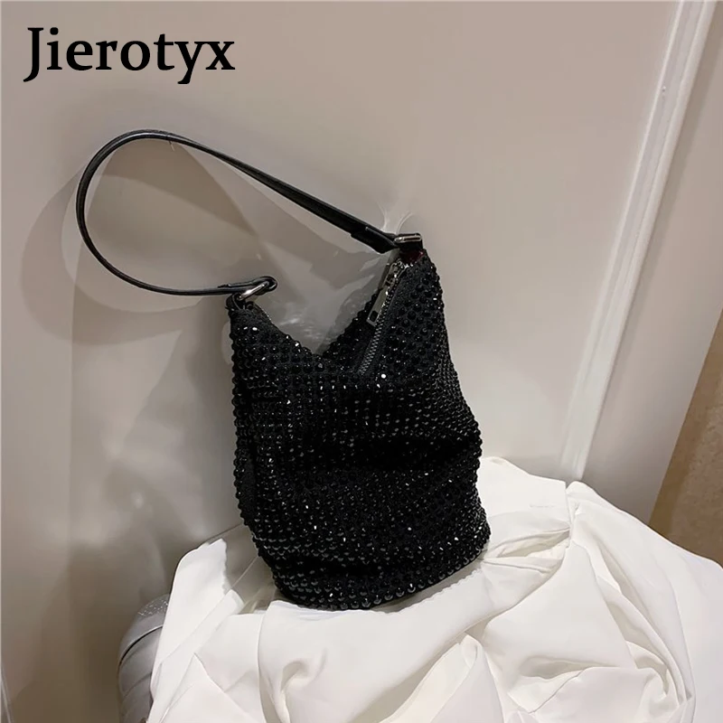 JIEROTYX Ladies Casual PU Leather Handbags Fashion Diamond Decoration Shoulder Bags Chic Totes Female Handbags Messenger Bags