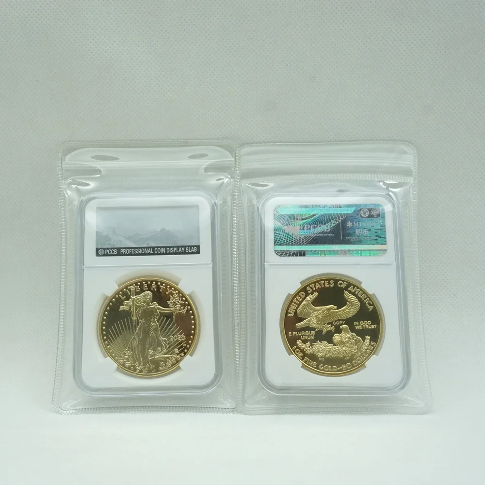 NON Magnetic Gold plated American Coin Statue of Liberty Eagle CoinCollection PCCB Case