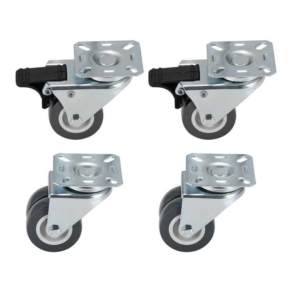 4 Pcs/ Set Heavy Duty Swivel Castor Dual Wheels 50mm with Brake for Trolley Furniture Caster Black