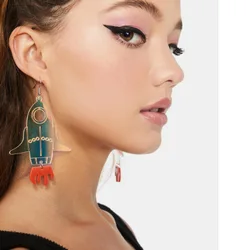 KUGUYS Iridescence Space Rocket Big Drop Earrings for Women Iridescent Acrylic Trendy Jewelry Fashion Accessories