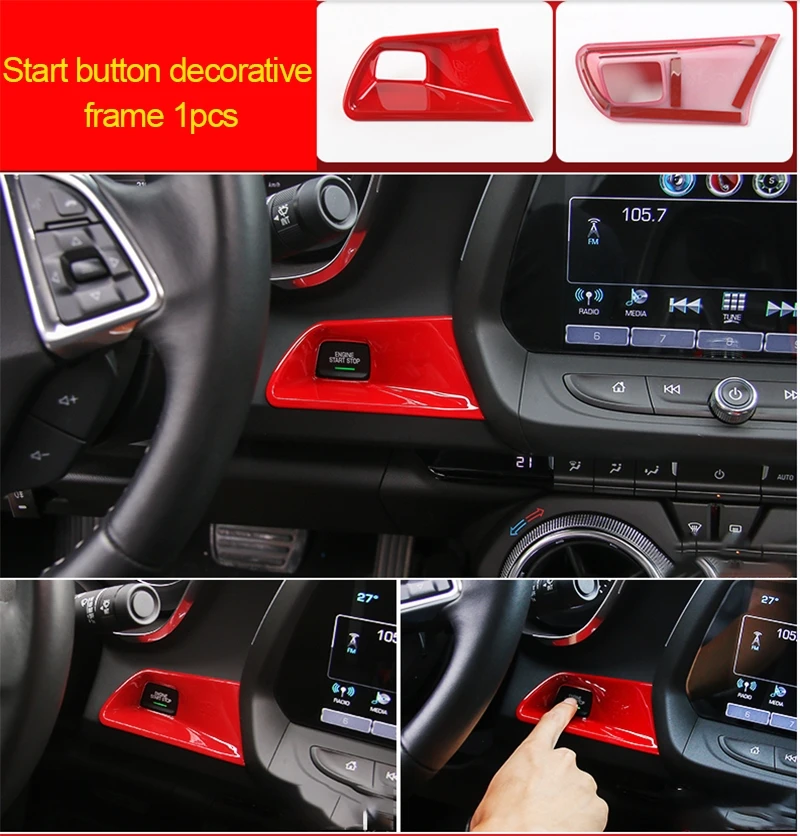 For Chevrolet Camaro Bumblebee 2017-2020 chrome red color Start button decorative frame 1pc