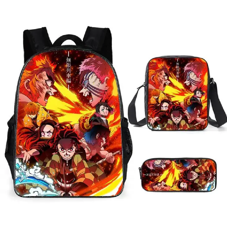 Kid\'s School Bag Backpack Anime Demon Slayer Kimetsu no Yaiba Printed School Bag Customized Backpack Student Mochilas 3pcs/set