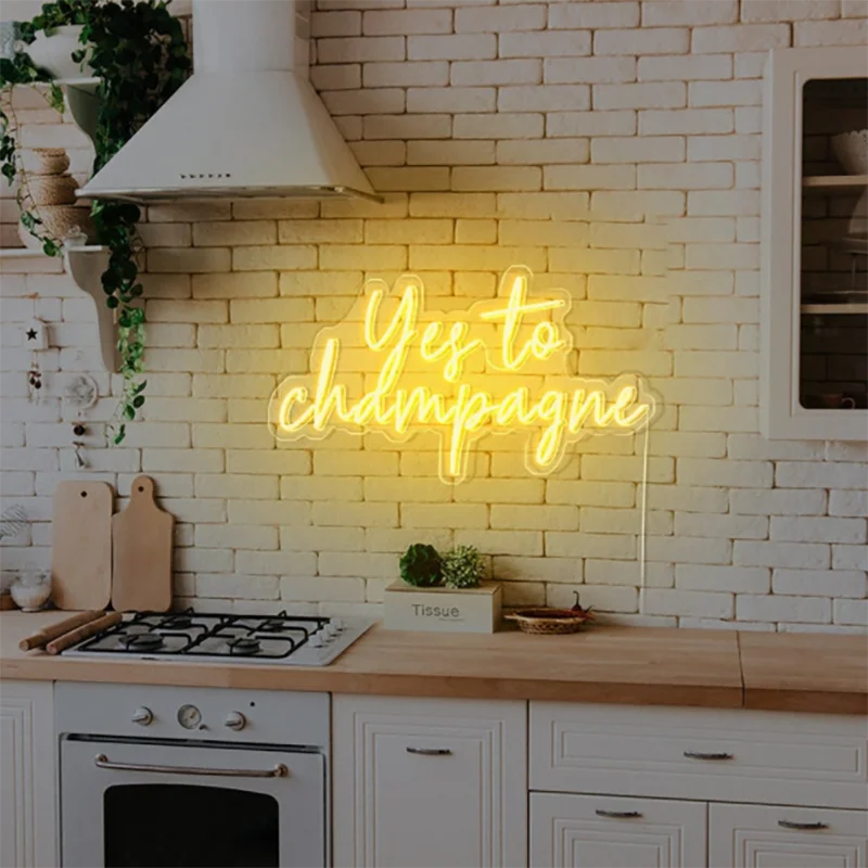 Yes to Champagne neon sign, Custom bar decoration neon light sign, personalized neon bar signs for decoration