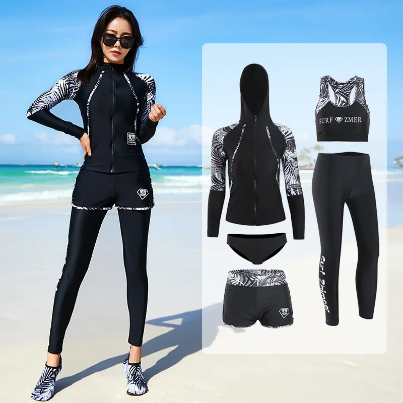 Women\'s 5pcs Men 3pcs set Long Sleeve UV Sun Protection Rash Guard Full Body Basic Skin Wetsuit Swimsuit Hoodie Shirt Pants