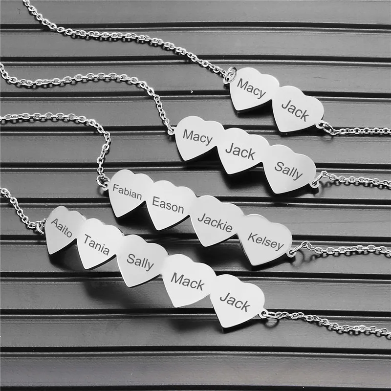 Tangula Custom 2-5 Names Bracelet with Heart Pendant Engraving Name Bracelet Stainless Steel Seng Women Family Couple Best Gift