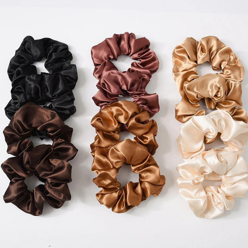 Kadın ipek Scrunchie elastik el yapımı renkli saç bandı at kuyruğu tutucu kafa bandı saç aksesuarları 1 adet saten ipek düz renk