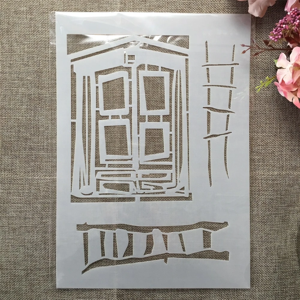 A4 29cm Cartoon House Window Ladder DIY Layering Stencils Wall Painting Scrapbook Coloring Embossing Album Decorative Template