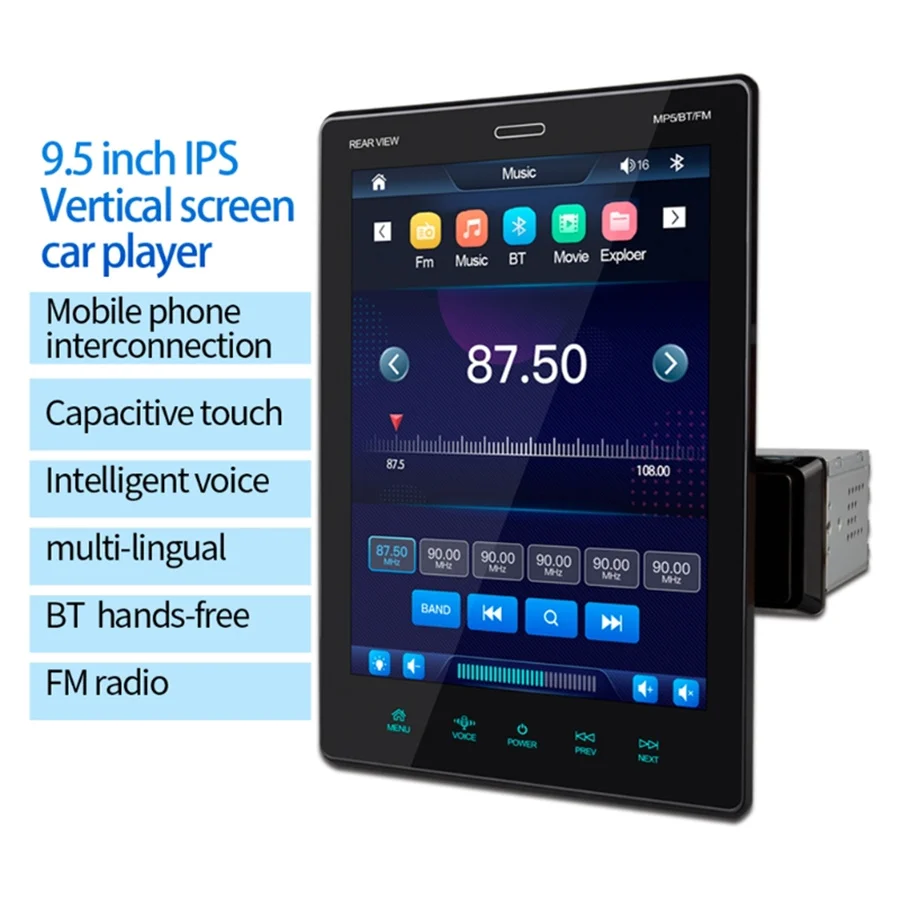 9.5 Inch IPS Screen Car Media Player with Bluetooth Music Player Voice Control Support Multi Languages