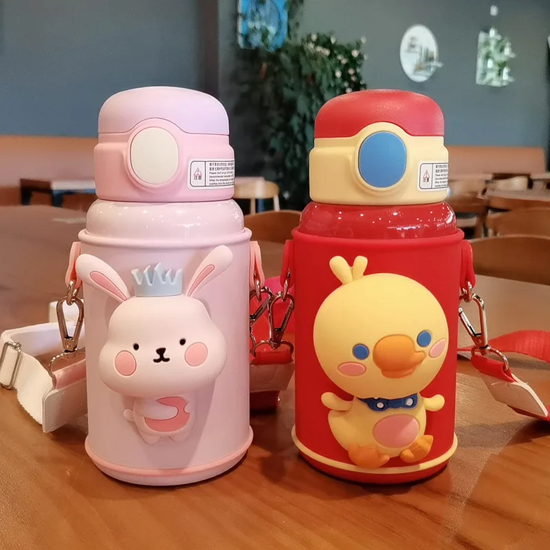 Children's doll cute cup set baby stainless steel straw cup large-capacity double-layer vacuum bounce portable called cup