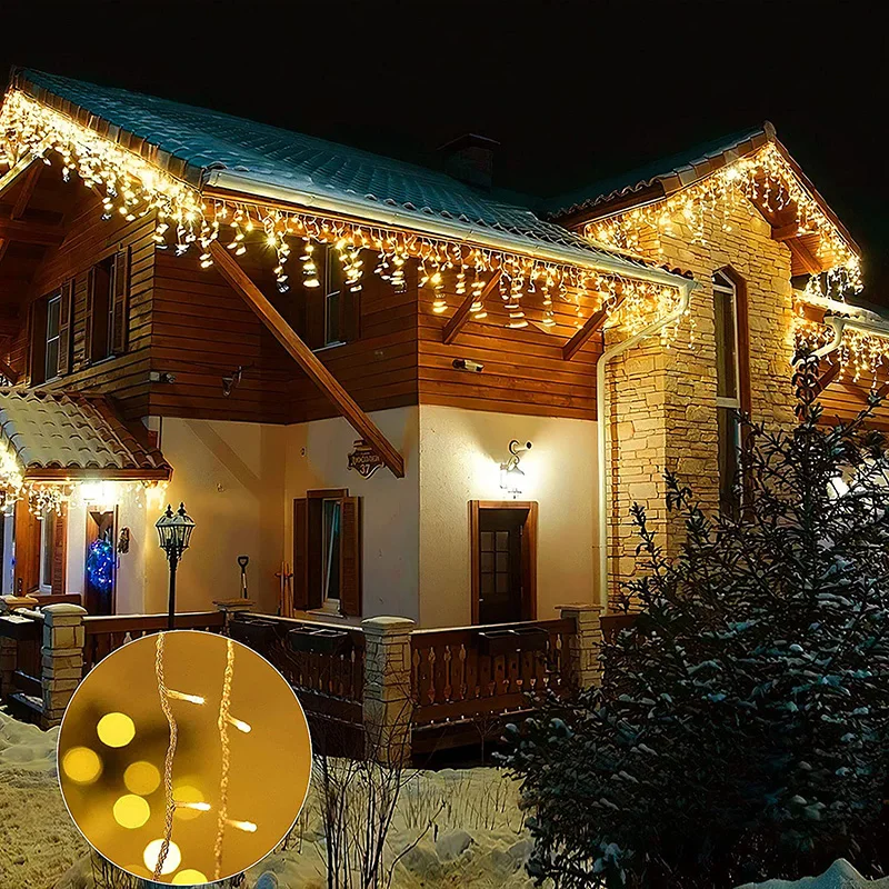 Imagem -04 - Solar Natal Icicle String Lights Impermeável Cortina Luz Casa Quarto Pátio Quintal Jardim Festa de Casamento 6m 288led